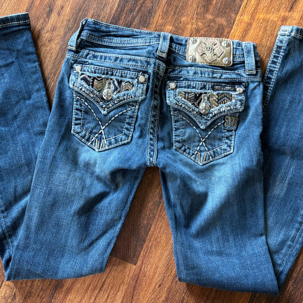 Miss Me Girls Blue Jeans with Embellished Pockets